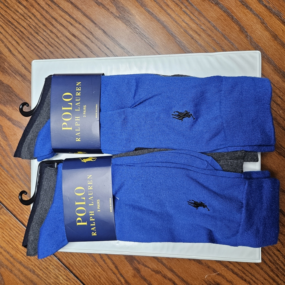Men's Polo by Ralph Lauren Blue, Black, and Gray Casual Socks (2 Of Each Color)